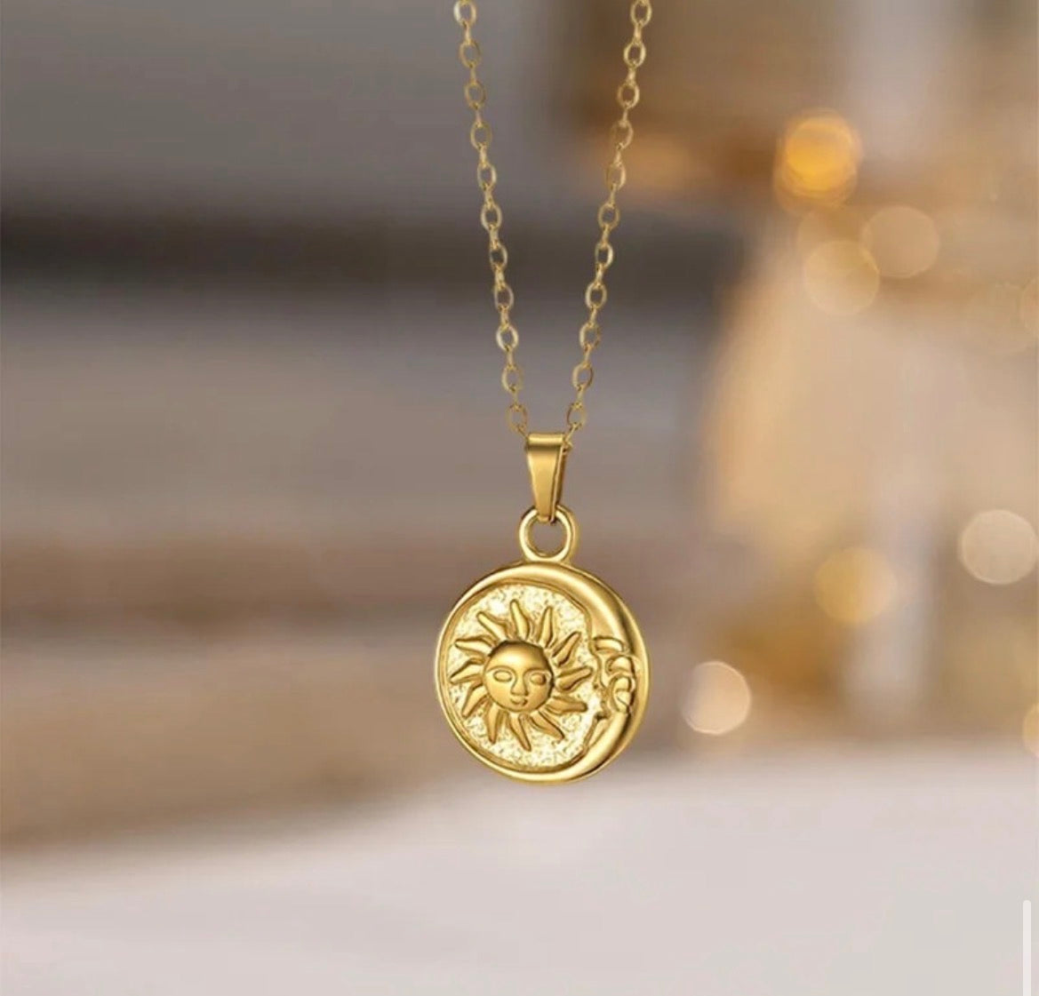 Golden Sun & Moon Pendant Necklace